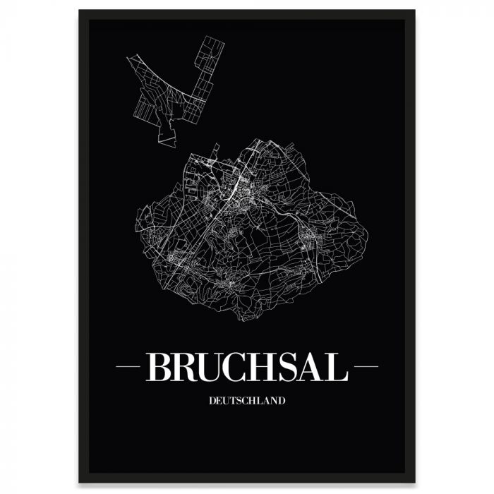 Stadtposter Bruchasal Straßennetz  mit Bilderrahmen