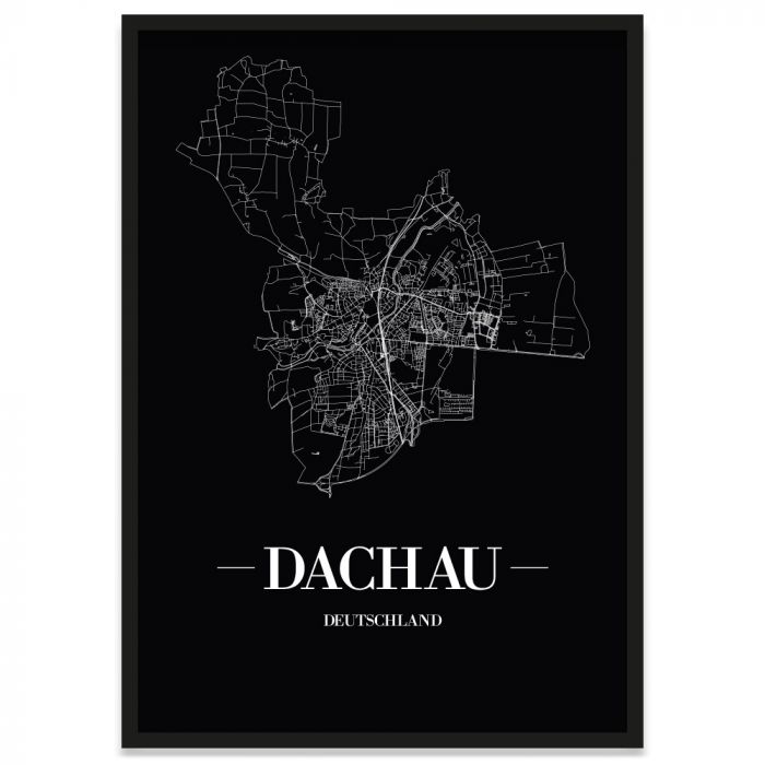 Dachau Stadtposter mit Bilderrahmen und Stadtnetz