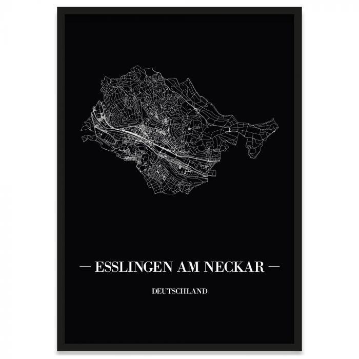Esslingen am Neckar Stadtposter mit Bilderrahmen und Stadtnetz