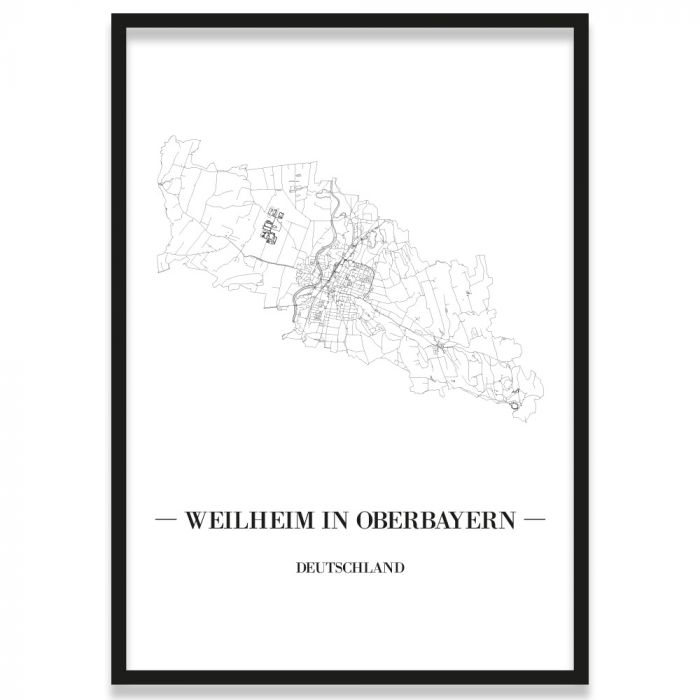 Stadtposter Weilheim in Oberbayern Bilderrahmen