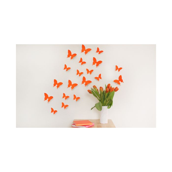 Wandtattoo 3D - Schmetterlinge neon orange