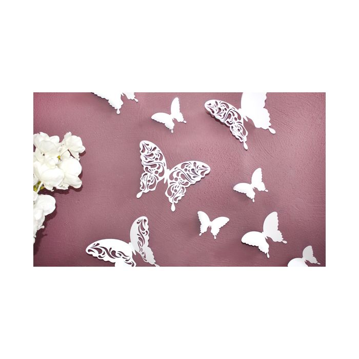 Wandtattoo 3D - Schmetterlinge weiß mit Muster + 12er Set