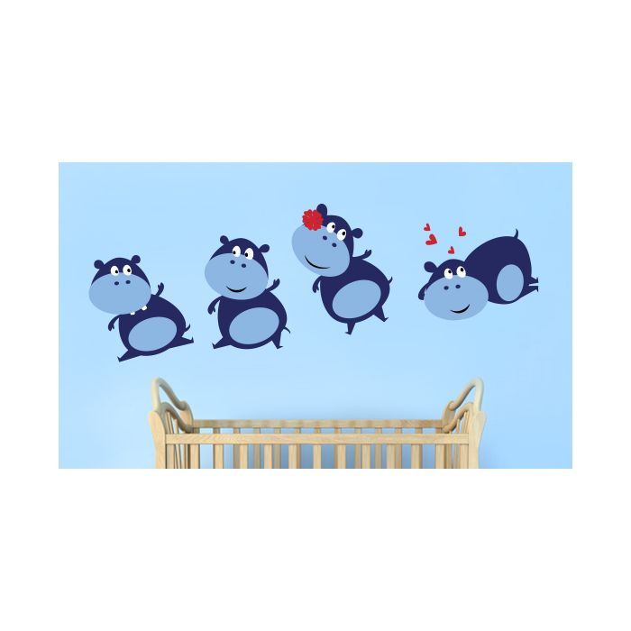 Wandsticker Set - lustige Nilpferde
