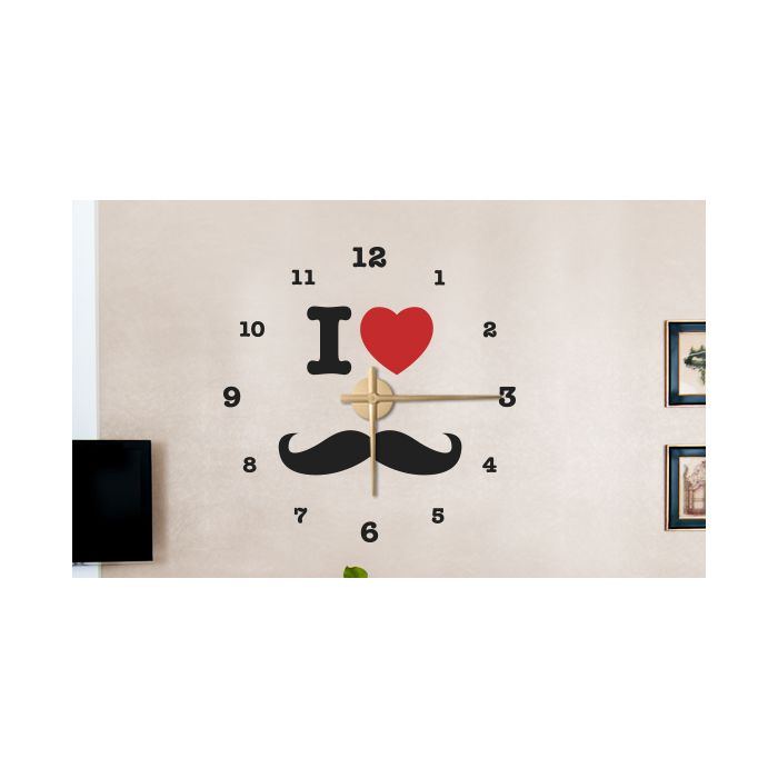 Wandtattoo Uhr - I LOVE MUSTACHE