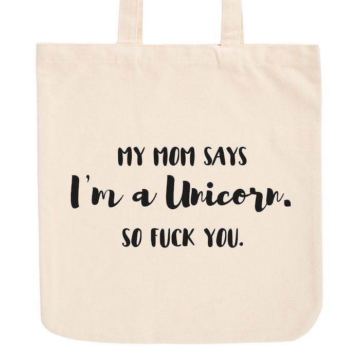 JUNIWORDS Pastell Jutebeutel My mom says I'm a Unicorn. So fuck you.